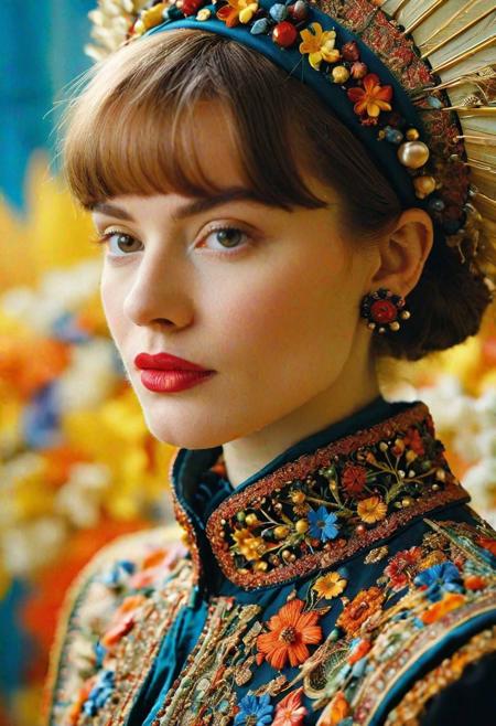 (Ukrainian folk costume)(analog photo:1.2),((dynamic pose:1.2),(dynamic camera),(amateur photo:1.3,art retouch,, analog photo),  ,alien planet,(sci-fi:1.5), spaceship, mineralogical fractal, mutation black petals, nuclear reactor interior, photorealistic surrealism tangka, (film grain:1.2), abstract collage,(masterpiece, high quality, ), , solo, model photoshoot, (black theme:1.1), a stylish girl,big lips, , solo, pride, , (looking at the viewer), (Francis Drake : 1,2) ((best quality)), (artistic photography by Philippe Halsman and Ara Gler:1.2), award wining, f/5.6, shutter speed 1/125 sec, iso3200, white balance daylight, exposure compensation "-1.5 ev", shutter priority shooting mode, symmetry and balance, focus mode single, spot metering, aesthetic of precisionism, , meticulous details, healing art atmosphere, depth of field (dof), (anthraquinone blue and red colors:0.1), <lora:MJ52:0.35><lora:hair_with_scenery:1>folk costumes (Ethel Warwick:1,2) (8k, RAW photo, highest quality), hyperrealistic, intricate abstract, intricate artwork, abstract style, otherworldly, mesmerizing parallel dimension, gravity defies logic, abstract masterpiece, interplay of floating objects, distorted silhouettes, vivid hues, ethereal light, highly detailed,,,Leica Q2 with Summilux 35mm f/1.2 ASPH, ,clear face, Ultra High Resolution,
