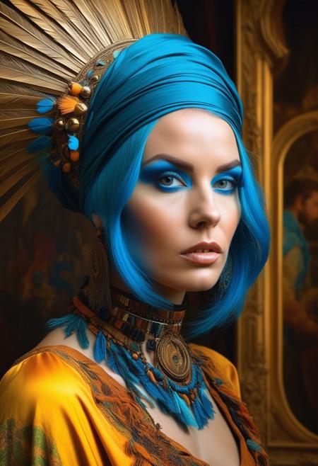 Provocative woman as main subject. castle as background.Gorgeous, beautiful, multicolored hair, blue eyes, excentic, Ben Bauchau, Michael Garmash, Daniel F Gerhartz, Clint Cearley, Carne Griffiths, Jean Baptiste Monge, strybk style, warm dreamy lighting, matte background, volumetric lighting, pulp adventure style, fluid acrylic, dynamic gradients, bold color, illustration, highly detailed, simple, smooth and clean vector curves, vector art, smooth, johan grenier, character design, 3d shadowing, fanbox, cinematic, ornate motifs, elegant organic framing, hyperrealism, posterized, masterpiece collection, bright lush colors, TXAA, penumbra, alcohol paint, wet gouache, ultrarealistic, film grain, surreal, moody, ethereal fantasy, amazing depth, cinematic film still, sharp focus, (James Christensen),bohemian,Boho gypsy, Gustav Klimt, (Anne Bachelier:1.2), (Lillian Bassman, Erwin Blumenfeld),shabby chic,, 1920s retrofuturism, industrial, art deco, coherent, (Dieselpunk:1.3)