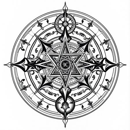 tattoo design, intricate occult symbolism, esoteric, Thelema