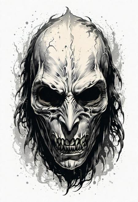 Dementor mask,  grunge engraving, simple shadows, black and White, neutral white background, engraving style, ink sketch style