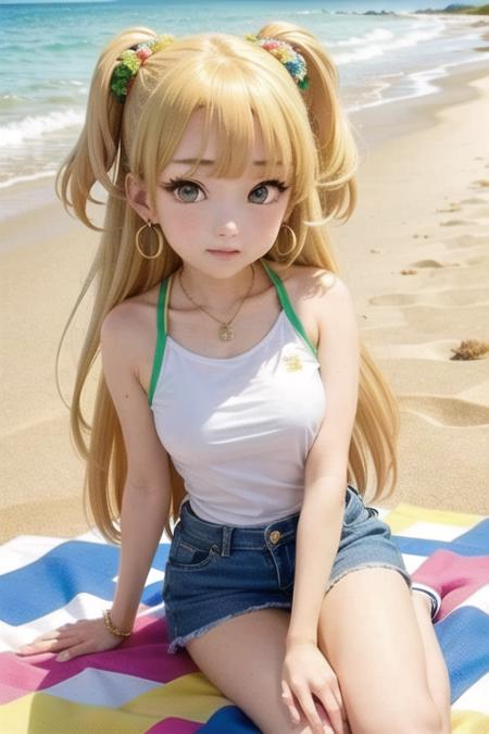 masterpiece, best quality, 1girl, (/RIKA JOUGASAKI/), earrings, jewelry, looking at viewer, shirt, solo, beach, kneel <lora:RIKA_JOUGASAKI-000012:0.7>