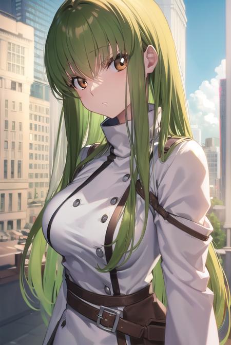 codegeasscc, <lyco:codegeasscc-lyco-nochekaiser:1>, 
cc, (brown eyes:1.5), green hair, long hair, straight hair,
BREAK straitjacket, (white straitjacket:1.5), wide sleeves, belt, black belt,
BREAK outdoors, city,
BREAK looking at viewer, (cowboy shot:1.5),
BREAK <lyco:GoodHands-beta2:1>, (masterpiece:1.2), best quality, high resolution, unity 8k wallpaper, (illustration:0.8), (beautiful detailed eyes:1.6), extremely detailed face, perfect lighting, extremely detailed CG, (perfect hands, perfect anatomy),