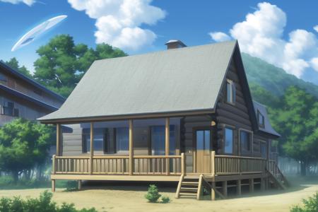 <lora:KodomoNoJikan_backgrounds:0.7>
a small cabin with a porch and a porch leading to a second story with a porch and a second story with a second story, Aya Goda, ufotable, a detailed matte painting, symbolism, 8k, masterpiece, absurdres, anime,