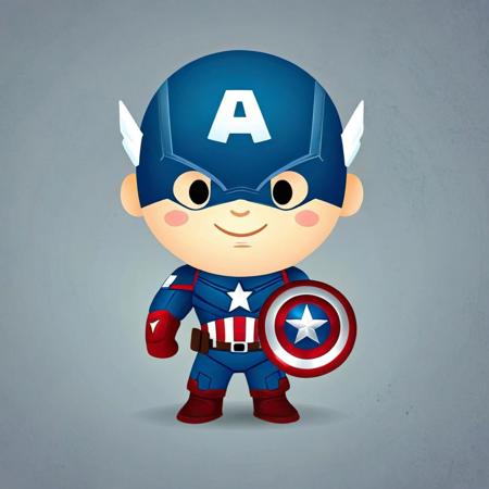 cartoon portrait of Captain America in jmawx style, cute chibi, simple gradient background, full character, smile, detailed facial features   <lora:Jerrod_Maruyama_Style_XL_V4.2-000011:0.9>