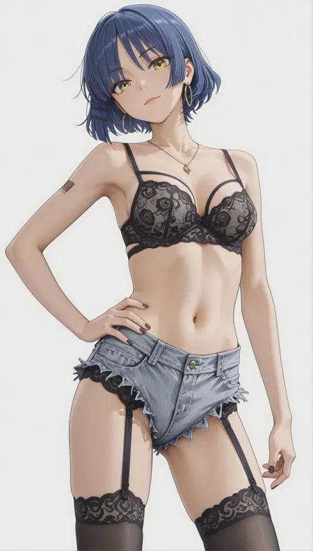 SG Outfit - Black Bra with Denim Shorts
