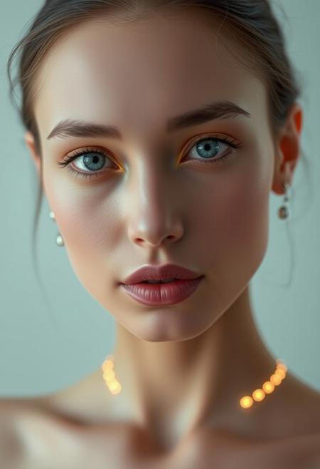 (subtle integrated LED body modification:1.5), (permanent LED makeup:1.6), (soft natural glow beneath the skin:1.7), ((embedded LEDs:1.5)) enhancing cheekbones, jawline, and lips, (gentle projected makeup:1.5), (earthy tones shifting with expressions:1.4), ((flawless radiant skin:1.8)), (futuristic elegance:1.4), ((warm LED glow enhancing facial features:1.7)), seamless, natural-looking tech-infused beauty, (soft under-skin glow:1.6), (delicate LED accents in natural hues around eyes:1.6), (high-definition:1.5), (perfect anatomy:1.6), (radiant smooth skin:1.7) with soft, warm integrated lighting, (permanent light contours:1.5), soft, neutral color projection, (hyper-realistic textures:1.7) blending LED with natural skin tones, refined facial definition, (glowing accents subtly enhancing natural beauty:1.7), (high-resolution:1.5), advanced tech enhancing timeless beauty, (soft natural glow as makeup:1.7), (refined, earthy color transitions), radiant yet understated