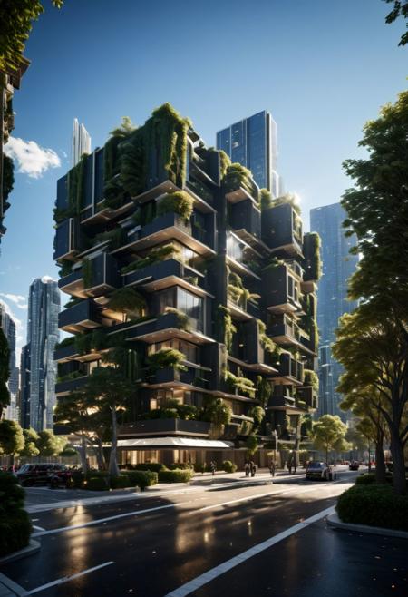 (((Modern style architecture, housing, luxury residence))),
outdoors, sky, tree, blue sky, no humans, ground vehicle, building, scenery, reflection, city, cityscape, bare tree, skyscraper, real world location,
(Large Files, Ultra Realistic, 8K, 16k, FHD, HD, VFX, Perfect, Photography, composition, Architecture Sales Photography, Architecture Competition, Ultra High Resolution, Cinematography, High Resolution Image:1.1), (dramatic lighting, direct sunlight, ray tracing, clear shadow:1.2), (real landscape:1.1), (blurred background:1.0), (urban background, more_details)  
(avant-garde, future, reality, science fiction, photorealistic), (modern architecture:1.2), White limestone with black granite, fountain, waterfall, landmark, square, path, narrow street,
(Large Files, Ultra Realistic, 8K, 16k, FHD, HD, VFX, Perfect, Photography, composition, Architecture Sales Photography, Architecture Competition, Ultra High Resolution, Cinematography, High Resolution Image:1.1), (dramatic lighting, direct sunlight, ray tracing, clear shadow:1.2),  (real landscape:1.1), (blurred background:1.0), (urban background, more_details) ,
great lighting, extremely detailed, clear, SteamPunk, futuresurban