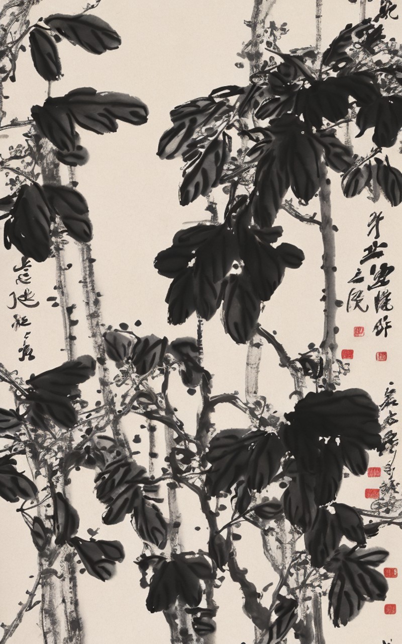 shukezouma, negative space, , shuimobysim ,a branch of flower, traditional chinese ink painting, <lora:shuimo-000004:1.6>