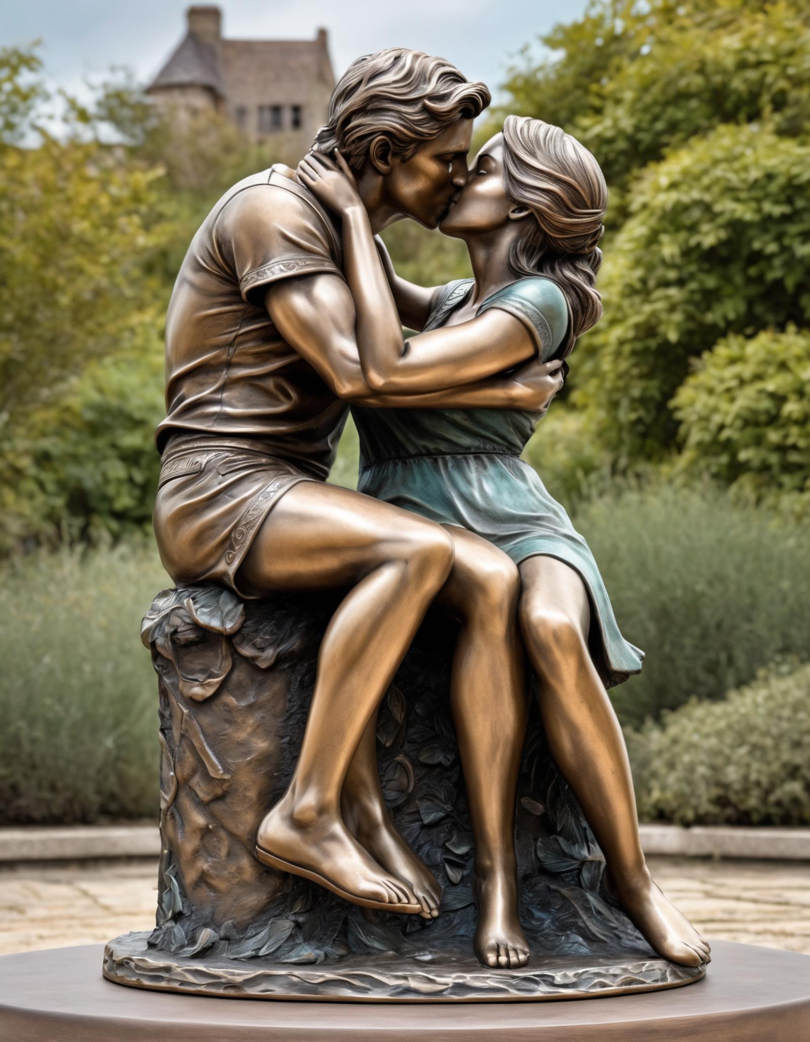 A statue of a man and woman kissing.