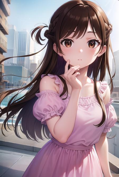 mizuharachizuru, <lyco:mizuharachizuru-lyco-nochekaiser:1>, 
mizuhara chizuru, long hair, brown hair, (brown eyes:1.7), (one side up:1.5), bangs, braid, hair braid,
BREAK bare shoulders, collarbone, pink shirt, puffy short sleeves, puffy sleeves, red bow, shirt, short sleeves, skirt, white skirt,
BREAK outdoors, city,
BREAK looking at viewer, (cowboy shot:1.5),
BREAK <lyco:GoodHands-beta2:1>, (masterpiece:1.2), best quality, high resolution, unity 8k wallpaper, (illustration:0.8), (beautiful detailed eyes:1.6), extremely detailed face, perfect lighting, extremely detailed CG, (perfect hands, perfect anatomy),