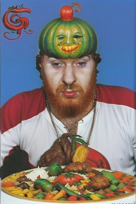 Weirdcore upper body and face of <ffurian> male man on turkish beach,  (face portrait 1.6) (vegetables floating 1.5) happy emotions, 90VHS, (ffurian man with beard 1.1) (ffurian turkish clothing 1.2) (y2k aesthetic 0.8), ms paint style <lora:ms-paint-lora:1> (kebab food 1.2),  <lora:y2kaesthetic:0.7>, half0ster, organic sculptures,
