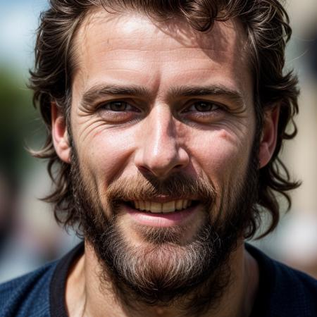 (<lora:add_detail:1>, <lora:weight_slider_v2:-1>, <lora:hair_length_slider_v1:1>),
realistic portrait photograph of a ((french man)), (masterpiece, best quality), sharp focus, (high detailed skin:1.2), hyper realistic, lifelike texture, (highly detailed face and body), (detailed pupils), ultra high res, best shadow, (detailed hands), (beautiful natural ligthing), skin pores, beautiful moles, happy, smiling, big scruffy beard