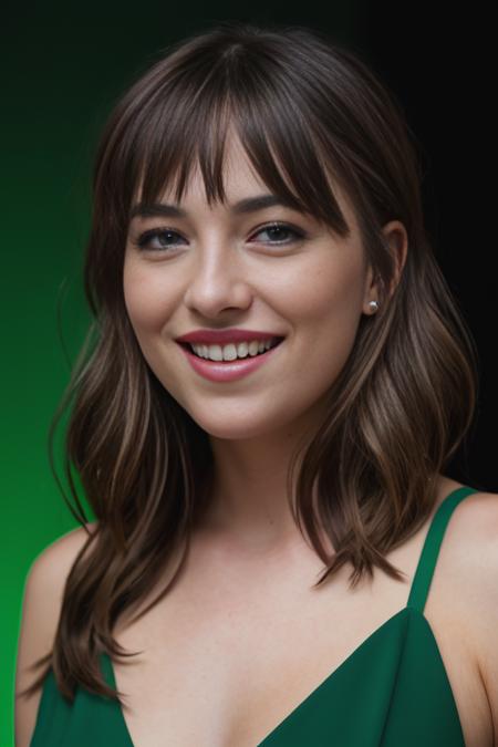 <lora:d4k0t4:0.9>, a Realistic photo of a d4k0t4 woman, long hair, long hair, looking at viewer, brown hair, green eyes, teeth, mole, grin, lips, portrait, mole under mouth, realistic, mole on cheek, soft lighting, professional Photography, Photorealistic, detailed, inside a dark Studio Room background, blurred background, RAW, analog, sharp focus, 8k, HD, DSLR, high quality, Fujifilm XT3, film grain, award winning, masterpiece