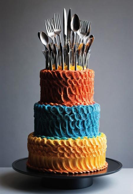 
Cake made from knives/forks/spoons/plates/cups, <lora:add-detail-xl:1>, <lora:xl_more_art-full_v1:0.8>