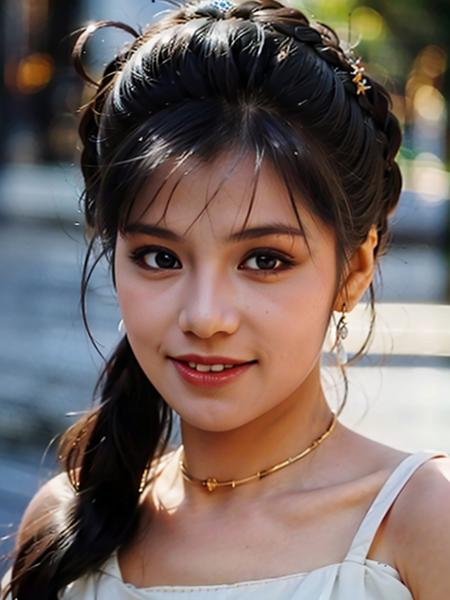 1girl, solo, dress, black hair, ponytail, red dress, smile, earrings, simple background, jewelry, looking at viewer, black eyes, makeup, ulzzang-6500v1.1, (original: 1.2), (realistic: 1.3) , beautiful girl with beautiful details, extremely detailed eyes and face, eyes with beautiful details, absurd, incredibly absurd, huge file size, ultra detail, high resolution, ultra detailed, best quality, masterpiece, illustration, ultra detailed and beautiful, ultra detailed, CG, unity, 8k wallpaper, amazing, fine Detail, masterpiece, top quality, official art, extremely detailed CG unity 8k wallpaper, cinematic lighting, (perfect shiny skin:0.6), slim and smooth lines, (floating)  <lora:wengmeiling_20230702121823:0.8>