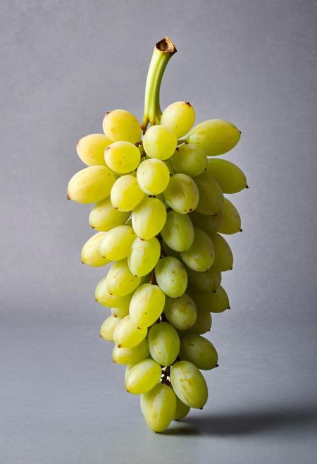 One object, gray background, grapes made out of banana