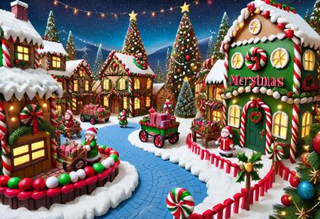 masterpiece, absurdres, best quality, CHRC4ND7,  christmas village, scenery, night, ultra detailed,