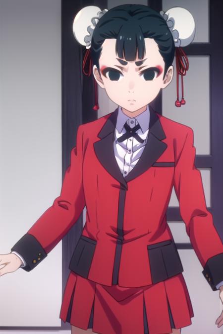 miriyoubami, <lora:miri youbami s2-lora-nochekaiser:1>,
miri youbami, short hair, bangs, black hair, hair bun, (black eyes:1.5), double bun, makeup, empty eyes, bun cover,
BREAK skirt, shirt, school uniform, jacket, white shirt, pleated skirt, collared shirt, black skirt, blazer, (red jacket:1.5),
BREAK indoors, classroom,
BREAK looking at viewer, (cowboy shot:1.5),
BREAK <lyco:GoodHands-beta2:1>, (masterpiece:1.2), best quality, high resolution, unity 8k wallpaper, (illustration:0.8), (beautiful detailed eyes:1.6), extremely detailed face, perfect lighting, extremely detailed CG, (perfect hands, perfect anatomy),