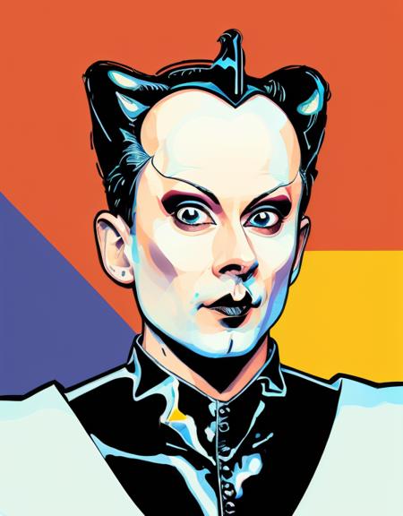 portrait of (klaus nomi) <lora:diffusiondesign_KlausNomi_LoRA_1.09:0.9>, pop art style, bold colors, flat shapes, inspired by Keith Haring, 4K UHD, digital painting, expressive lines, dynamic composition <lora:epiNoiseoffset_v2:0.5>