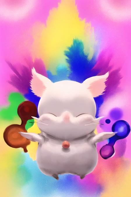 masterpiece,best quality,(moogle),whisker,abstract background,psychedelic,rainbow theme,multicolored,<lora:Moogle_NF_V1.3:0.8>,