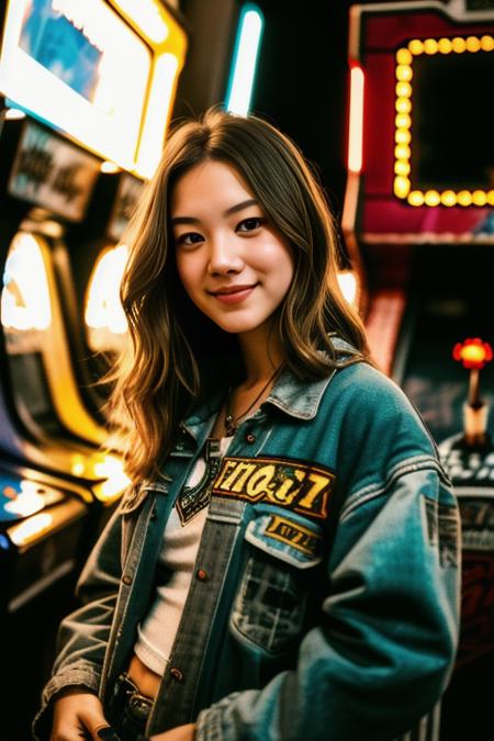 ((wide angle)) ((movie poster)), ((wearing casual grunge clothes)) ((at an arcade)), ((looking at camera)), big smile, PDMClara, Detailed, Detailed pretty face, Sharp Focus, (Detailed and intricate), Leica 35mm F2.8, Fuji Superia Reala 100, <lora:PDMClara:0.9>