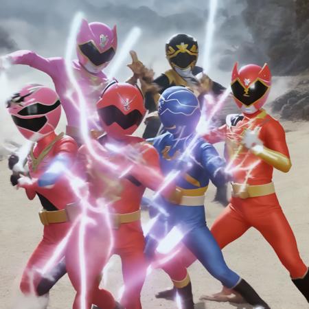 a photo, group of power rangers (superrangers style:1)  <lora:djzSuperRangersV15:0.8>