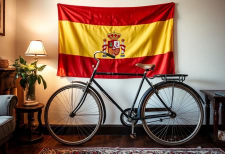 an Antique bicycle in my living room in holand spain flag