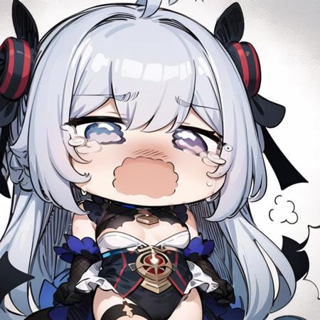 1girl, chibi, white hair, sobbing, (> <:1.2), white background <lora:Sesield:1>