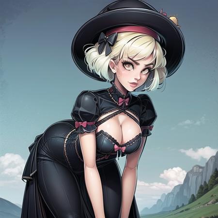 highly detailed, 8k, masterpiece, 1girl, dress, clothes down, Multicolored very short hair, hair_bow, , breasts_out, (perfect_face),( detailed_background:1.2), scenic, , , bent over, (hut:1.2) <lora:NoFlutterV1:0.55>