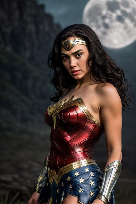 (best quality, masterpiece, colorful, dynamic angle, highest detailed), (photorealistic:1.2), raw photo,(Wonder Woman), upper body photo, fashion photography of cute black long hair girl (Wonder Woman), dressing high detailed Wonder Woman suit (high resolution textures), in dynamic pose, bokeh, (intricate details, hyperdetailed:1.15), detailed, moonlight passing through hair, perfect night, (fantasy background), (official art, extreme detailed, highest detailed), (photorealistic:1.2), raw photo,, HDR+