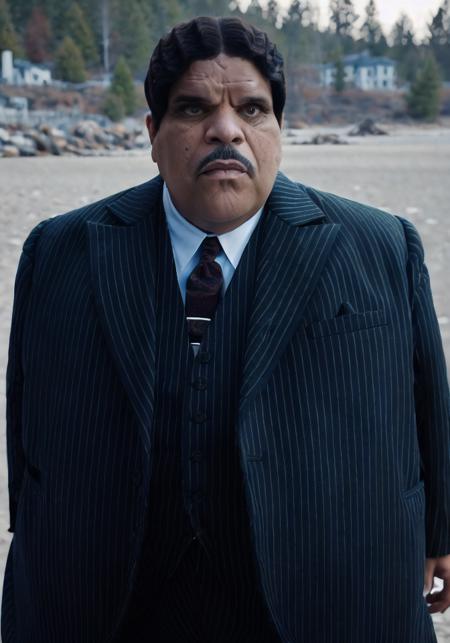 gomez addams (sharp focus:1.2), full body photo, man, (fatbody:1.2), (short hair:1.2), wearing (suit:1.2) on a (beach:1.2). (morning lighting:1.2), depth of field, bokeh, 4K, HDR. by (James C. Christensen:1.2|Jeremy Lipking:1.1).