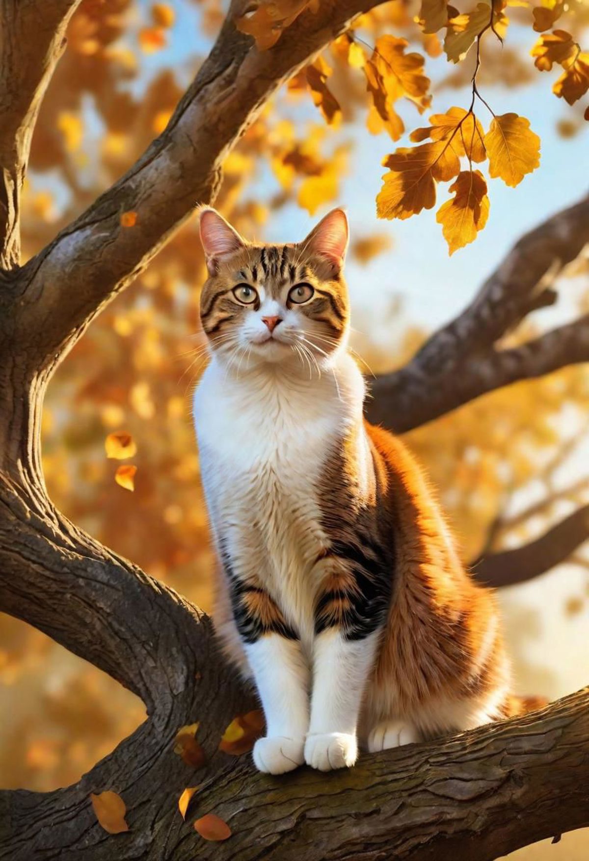 A cat sitting on a tree branch.