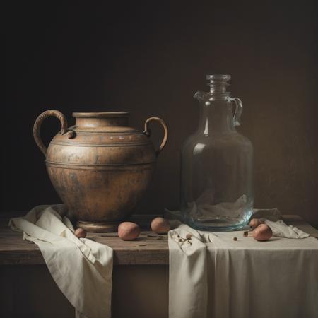 (masterpiece),(best quality),(still_life:1.3),no humans,simple background,old,realistic ,Ground_glass,Rembrandt light,
 8K, Ultra-HD,  hyper-realistic, vibrant, 8k, detailed, ultra detail, soothing tones, muted colors,
 <lora:KK_still_life_v2:0.8> <lora:simple_background_v2:0.6>
Negative prompt: nsfw,EasyNegative,ng_deepnegative_v1_75t, (badhandv4:1.2),, nsfw,EasyNegative,ng_deepnegative_v1_75t, (badhandv4:1.2), (worst quality:2), (low quality:2), (normal quality:2), lowres, bad anatomy, bad hands, normal quality, ((monochrome)), ((grayscale)) watermark,
Steps: 50, Sampler: DPM++ 2M Karras, CFG scale: 7, Seed: 1861452383, Size: 512x512, Model hash: 4d91c4c217, Model: 6写实_lyriel_v15, Denoising strength: 0.6, Clip skip: 2, ENSD: 31337, Hires upscale: 2, Hires upscaler: 4x-UltraMix_Balanced