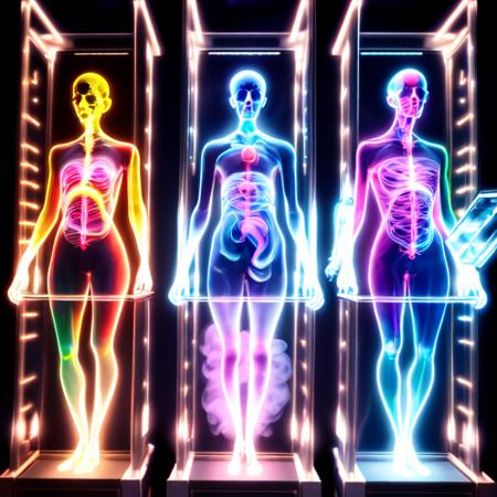 photo, scifi photonic cloning equipment, human bod forms from vibrant (colored glowing smoke:1), hi tech machine rack (photoniccloning style:1)  <lora:djzPhotonicCloning:0.8>