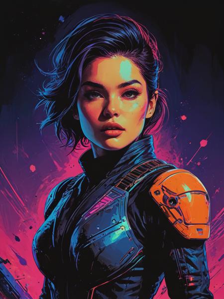 impactful color paint of  futuristic science fiction ninja female girl woman with spaceship ,    <lora:Bold_Pop:0.6>...........  highly detailed, vibrant colors , 8k, sharp, professional, clear, high contrast, high saturated, , vivid deep blacks, crystal clear