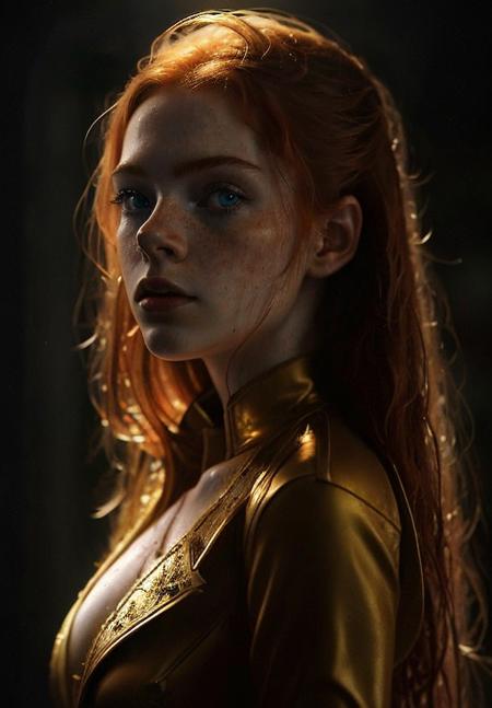 ginger, portrait, masterpiece, military uniform, Big Close-Up, pale skin, straight long hair, big blue eyes, freckles, wet hair, best quality, highly detailed, cinematic film, water drops, rain drops, splash detailed, surreal dramatic lighting shadow, kodak, vignette, high budget, bokeh, cinemascope, moody, epic film grain, grainy, hyper detailed, expressive,  award winning, intricate details, looking at viewer, dynamic pose, atmospheric haze, cinematic film still, highly detailed, high budget, photorealistic, candid camera, color graded cinematic, eye catchlights, atmospheric lighting, natural <lora:ginger_v03:1>