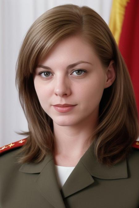 Soviet Union, USSR, 1980s, cold war, 1girl, jilli@n_$pektre, general secretary of communist party, president, great leader, (official portrait), military uniform, military general, formal dress uniform, communism, youthful, cute face, beautiful eyes, beautiful, strong, professional photography, best quality, best aesthetic