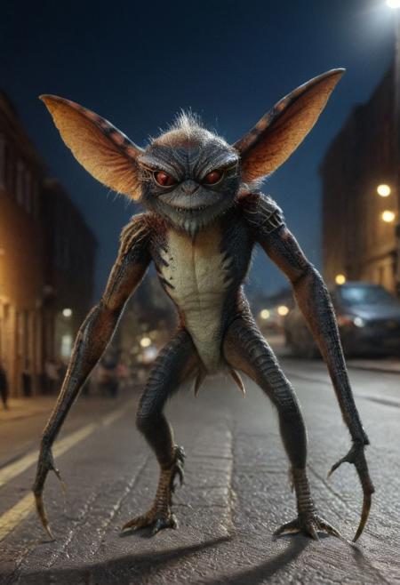 Xgremlinx,(xspiderx:1.8),middle body of spider, middle body gremlin, spider gremlin, amazing quality, masterpiece, best quality, hyper detailed, ultra detailed, UHD, perfect anatomy, portrait, hyper-realism, majestic, awesome, inspiring, - portrait in night city street ,  cinematic composition, soft shadows, national geographic style,