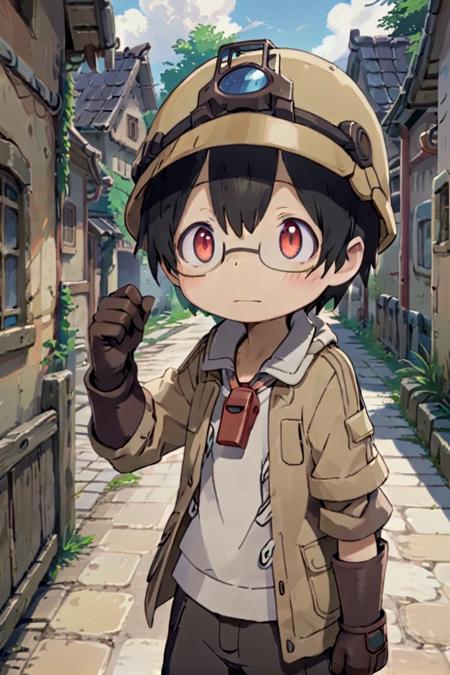 <lora:shiggysdxl-000030:0.6>
10 year boy named mia_shiggy standing in a beautiful village,
he is wearing a red whistle around his neck,
adorabel boy, cute face, details sky, handsome, young, juvenile,
he has black hair, and he has red gradient eyes, brown helmet, gloves, hat, closed mouth, glasses, black gloves, helmet, glasses, brown jacket,
multiple details, eyeshadow, sfw, faint smile
hyper-detailed, hyper-detailed face, draw it in the style of Made in Abyss
The soft lighting and detailed surroundings create an immersive environment where imagination runs wild
high quality visuals, dim Lighting, sharply focused, octane render, 8k UHD