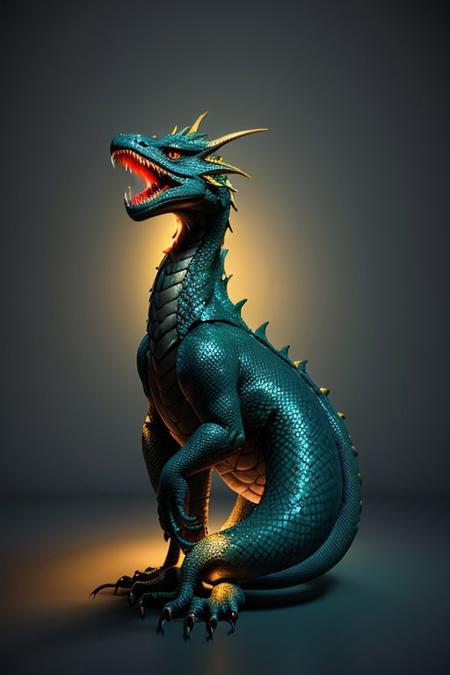 Asian dragon , blue, green, gold snake gradient vibrant neon colour, rough, textural, broad brush strokes, red color prominent detailed, alienzkin, silhouette, spotlight, dark theme, c4d, blender, raytracing, unreal engine 5, render 3d