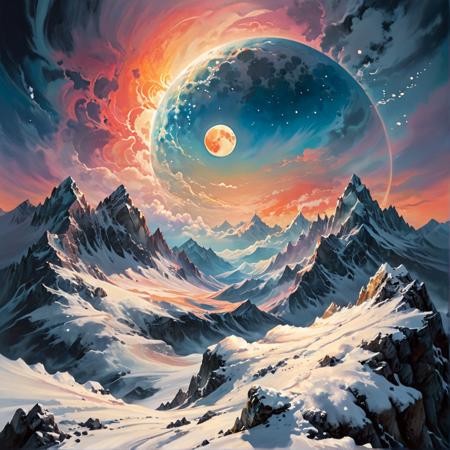 Zentangle extreme effect, landscape with Variegated splashes of color,
big full moon, Light transparent clouds, The mountains of the top are covered with snow, 
fantastical surrealism by Daniel Merriam, Joe Fenton,
ral-cnvctncrnts  <lora:ral-cnvctncrnts-sdxl:.4>, 
painted world <lora:Painted World-SDXL-000006:.5>, 
fractalvines  <lora:Fractal_Vines:.70>  <lora:RMSDXL_Creative:.80> <lora:RMSDXL_Enhance:.60>