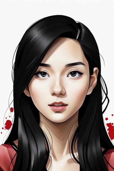 aesthetic,  2 tone,  black and white,  simplified shapes,  figurative,  style mix of acrylic painting,  watercolor,  oil painting,  photography,  digital art,  brush strokes,  dark red color pop,  a gorgeous young and fancy liona,  highly detailed,  Eye contact,  ultra detailed,  very intricate,  low poly,  abstract surreal,  Kanji,  Katakana,  niji style,  graffiti style,  comics style,  anime style <lora:liona:1>