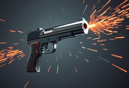 Wave motion gun  with shockwaves ricocheting off invisible silver forcefield. Chrome sparks from impact point