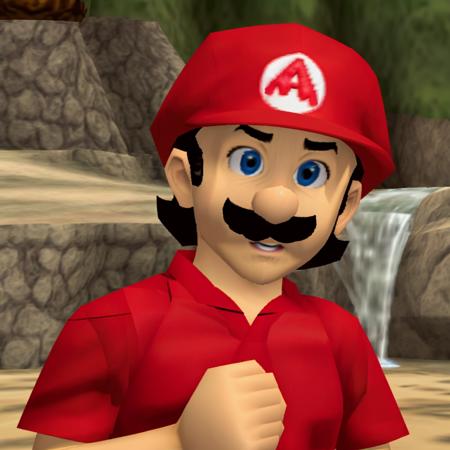 1boy, Super Mario, close-up, red hat, red shirt, in Mushroom Kingdom, n64 style <lora:RetroJoyN64:0.9>