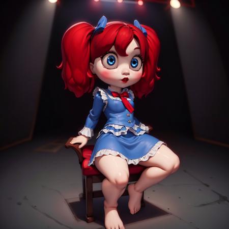 ((masterpiece, best quality)),1girl,full body,  solo, looking at viewer,  dark atmosphere , breast, <lora:Poppy Doll v3:0.85> Poppy Doll, shortstack,red hair, blue dress,shortstack, sfw , on stage,