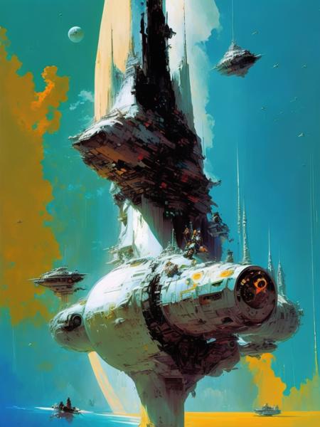 <lora:JohnBerkey:1>by John Berkey John berkey, sci-fi, pulp, seventies version of Alejandro Jodorowsky holy mountain