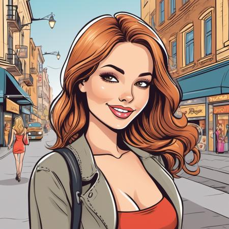 cartoon of  a gorgeous girl, flirting in the street