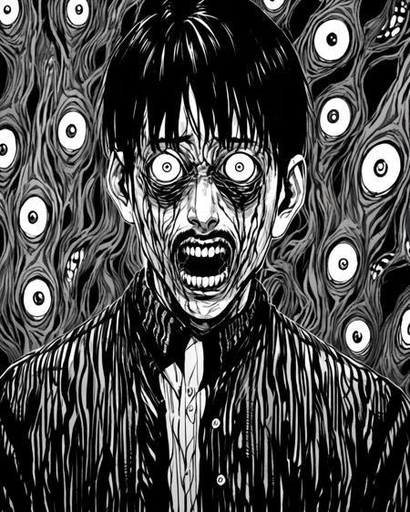 manga panel in the style of Junji Ito, Midjourney, animes like junji ito 