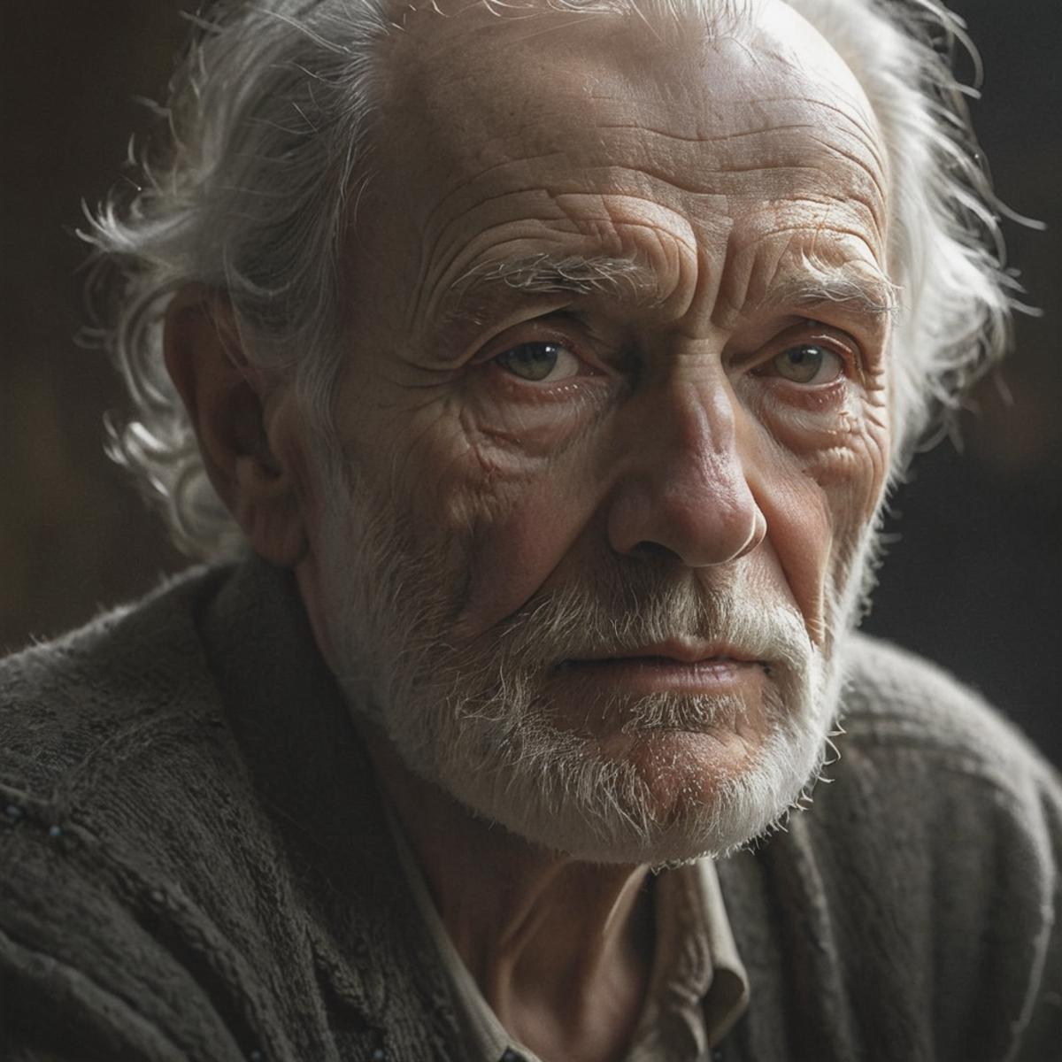 Older Man with Gray Hair, Beard and Mustache Staring at the Camera.