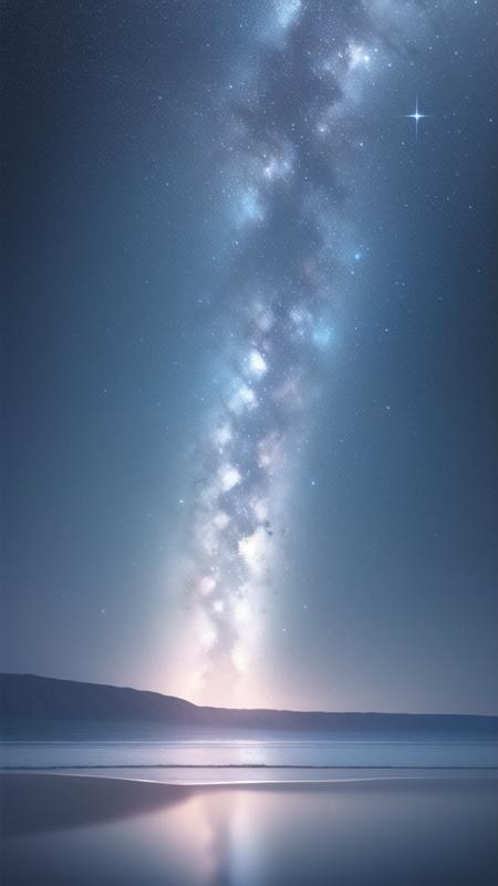 high quality, high resolution, extreme detail, masterpiece, seaside, ocean, night, reflections, volumetric shading, photography, night sky, stars, milkyway,  <lora:Milky-Way_LoRA:0.8>, dark scene